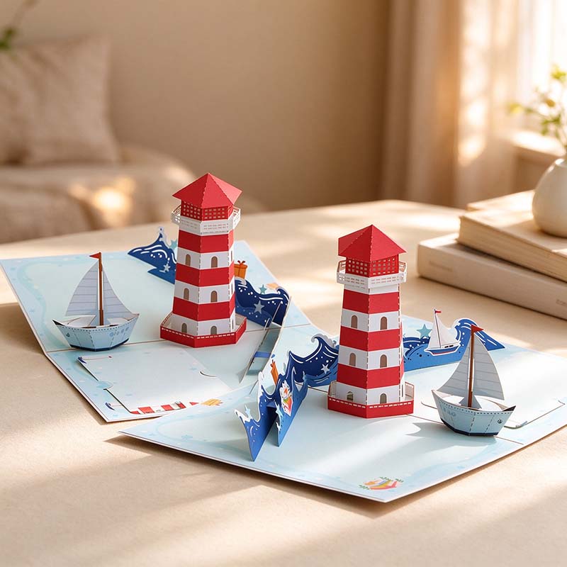 Lighthouse Pop-Up Greeting Card with Sailboat