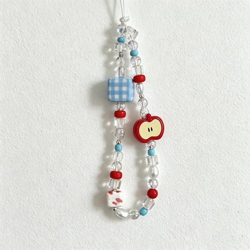 CouldNook Gingham Apple Beaded Phone Charm - Loop Cord Attachment