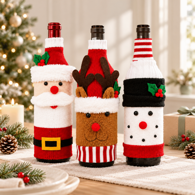 CouldNook Christmas Wine Bottle Cover - Knitted Character Sleeve