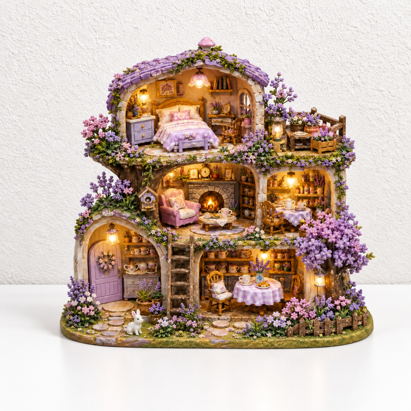 Lavender Cottage Fridge Magnet - Layered Rooms and Flowers