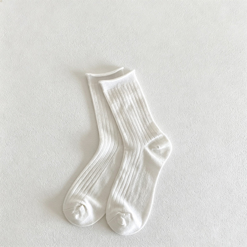 CouldNook Scalloped Ribbed Crew Socks-Scalloped Cuff Edge