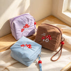 CouldNook Embroidered Mushroom Makeup Bag - Beaded Wrist Loop And Zipper