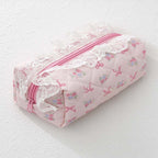 CouldNook Ruffled Cosmetic Pouch - Patterned Fabric And Top Zip Opening