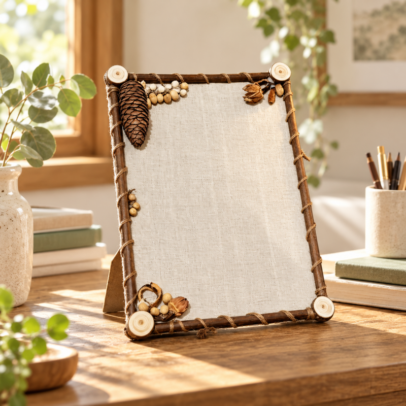 Woodland Photo Frame - Branch Border and Pinecone Accents