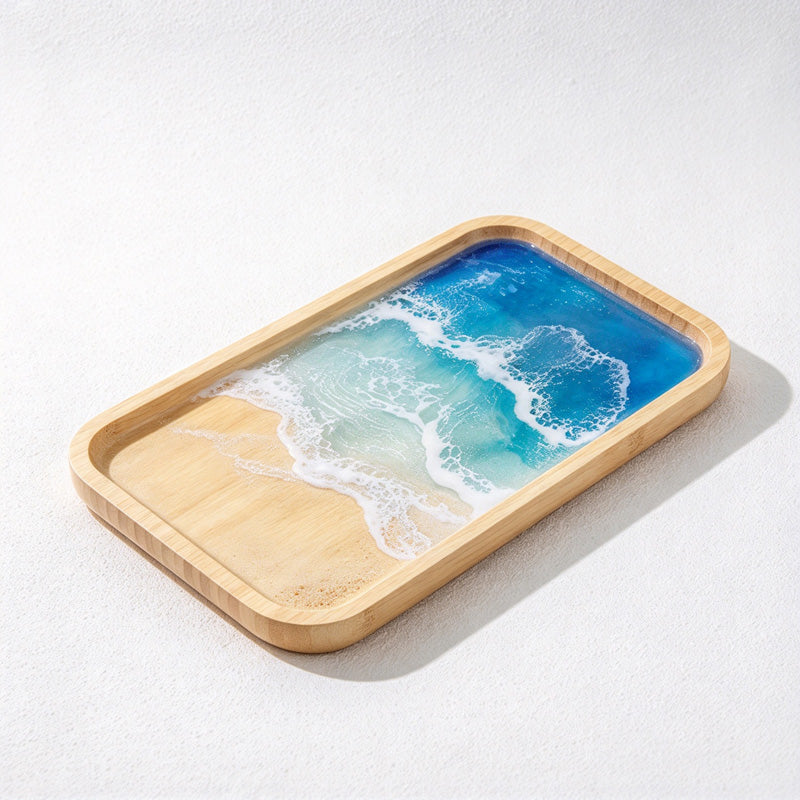 CouldNook Rectangular Ocean Decorative Tray - Rounded Corners and Layered Wave Lines