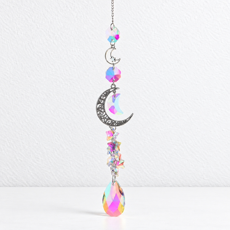CouldNook Moon and Star Suncatcher - Crescent Frame And Teardrop Pendant