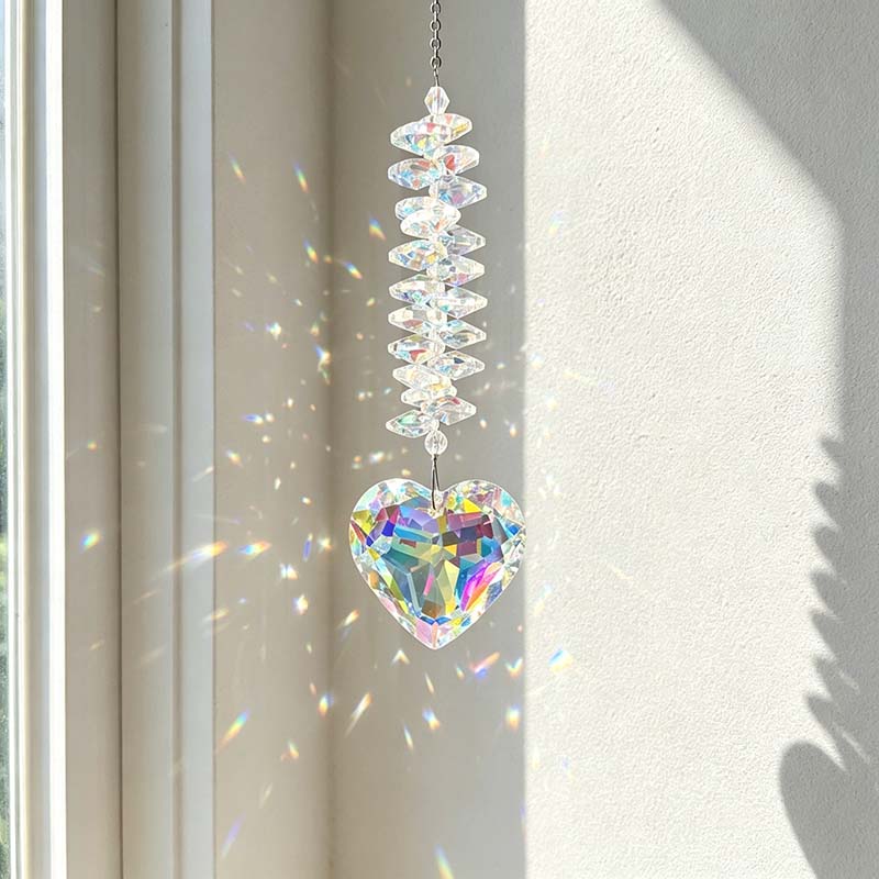 CouldNook Heart Suncatcher - Faceted Pendant And Stacked Bead Column