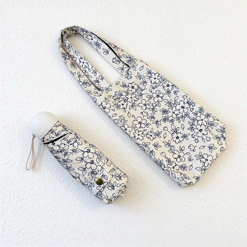 Blue Floral Folding Umbrella - Matching Carry Bag Options