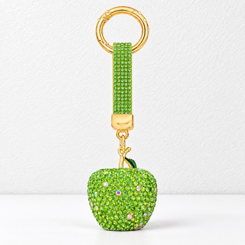 CouldNook Apple Keychain - Dimensional Rhinestone Fruit and Small Leaf Detail