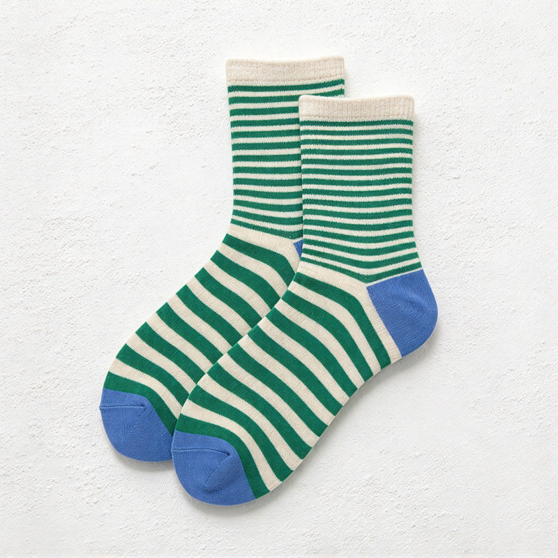 CouldNook Striped Crew Socks - Mixed Stripe Widths And Contrast Ends