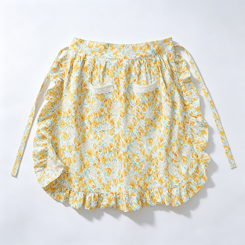 CouldNook Floral Waist Apron - Double Ruffle Garden Accent
