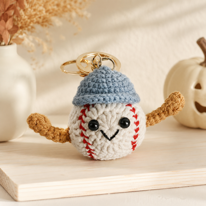 CouldNook Yarn Baseball Doll Keychain - Smiling Face and Cap
