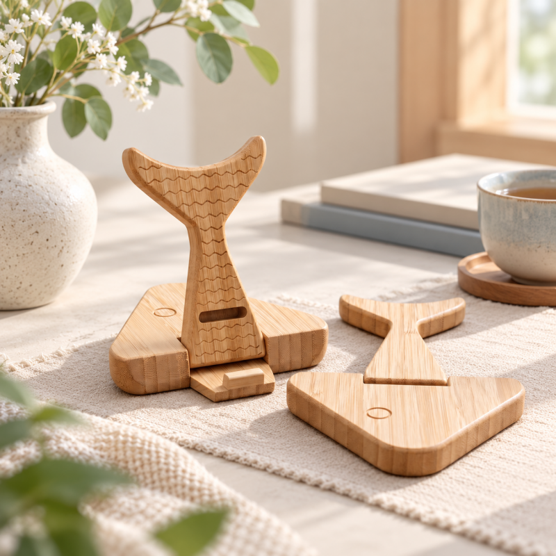 CouldNook Fish Phone Stand - Folding Bamboo Body and Engraved Scale Detail