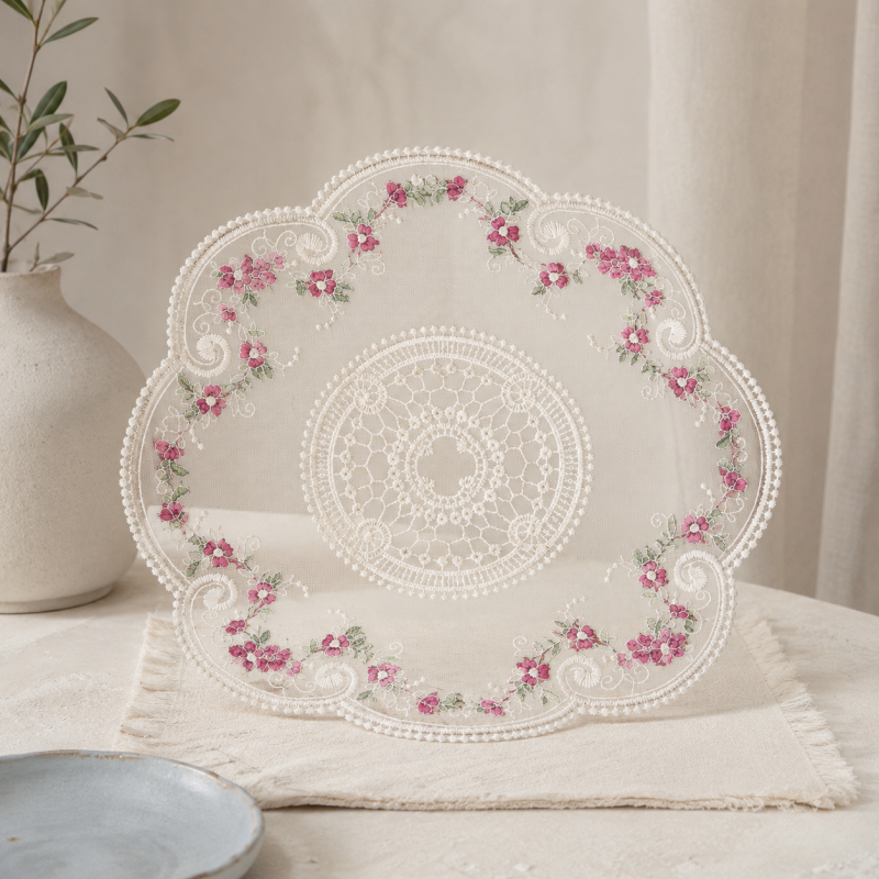 CouldNook Floral Lace Round Placemat - Central Medallion Detail