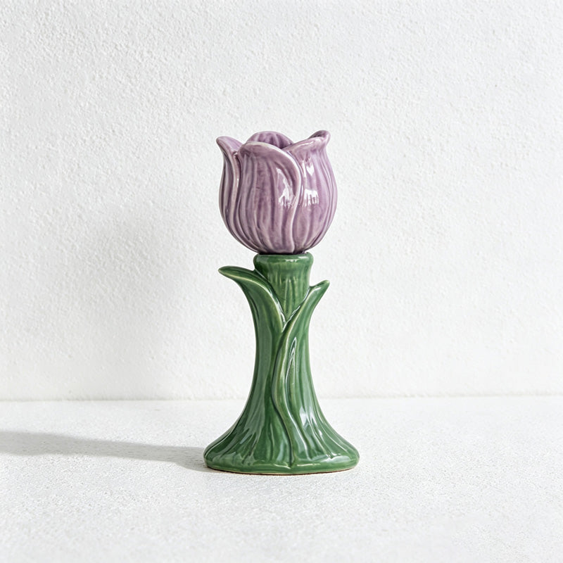 CouldNook Tulip Candle Holder - Sculpted Petals and Leaf Base