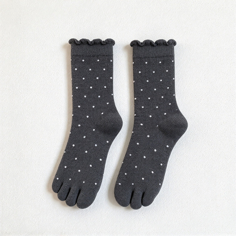 CouldNook Dotted Split-Toe Socks - Tiny Spots And Wavy Cuff Edge