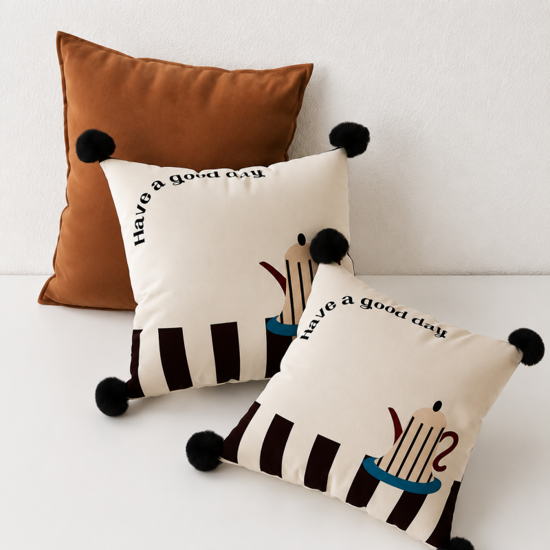CouldNook Graphic Pillow Cover - Playful Corner Pom-Pom Accents