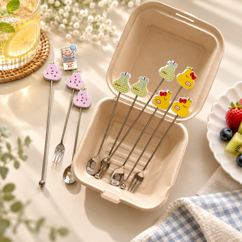 Pear Dessert Utensil - Long Stem and Character Top