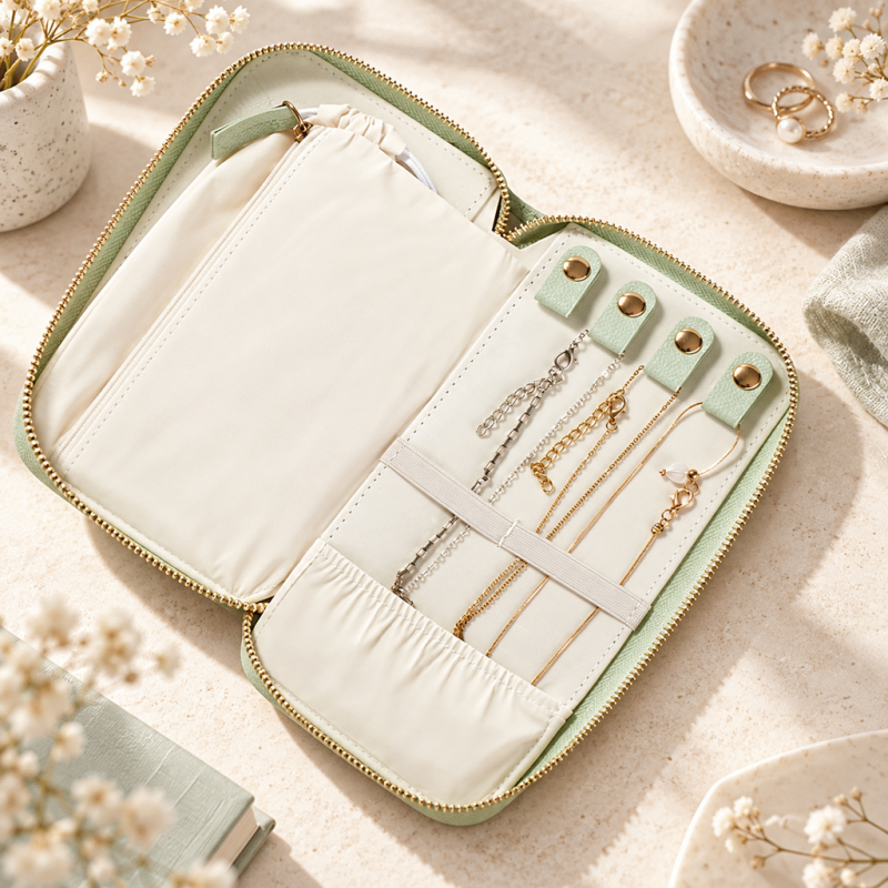 CouldNook Travel Jewelry Organizer Case - Zipper Compartments