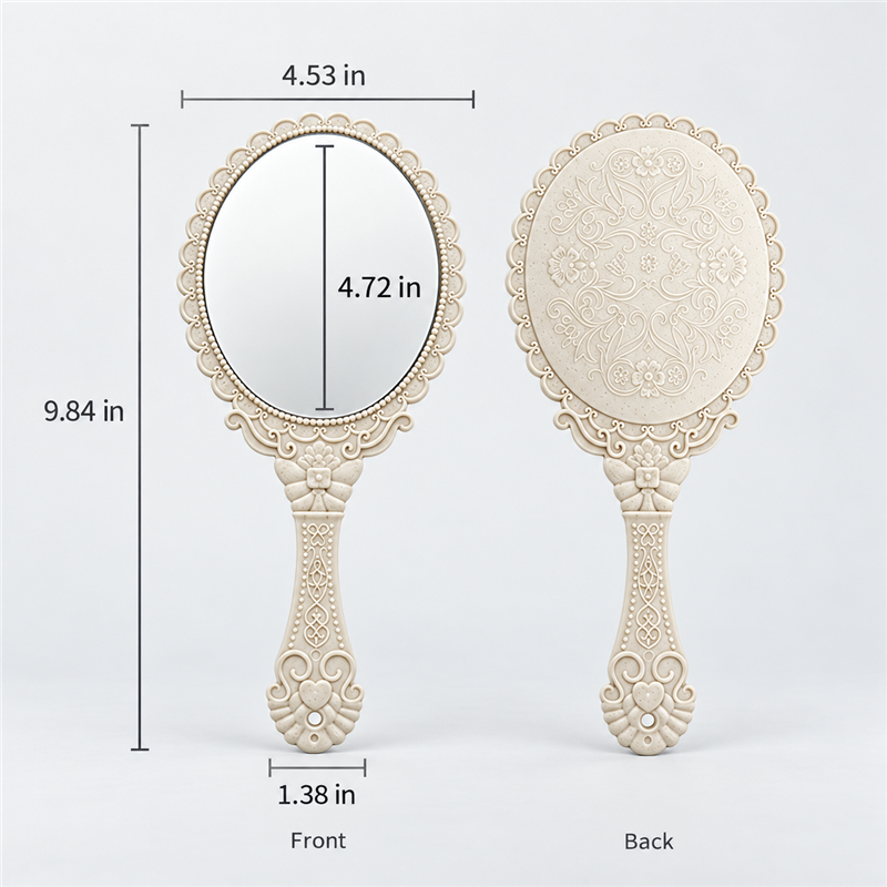 Ornate Floral Hand Mirror with Oval Frame