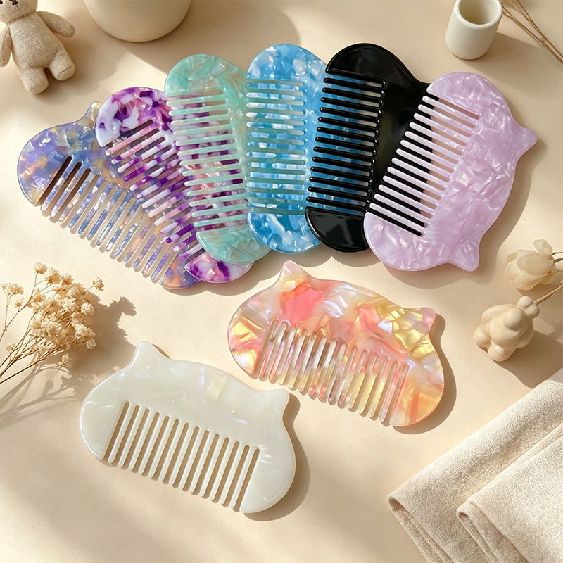 CloudNook Cat Ear Acetate Comb‑Wide Tooth Hair Comb