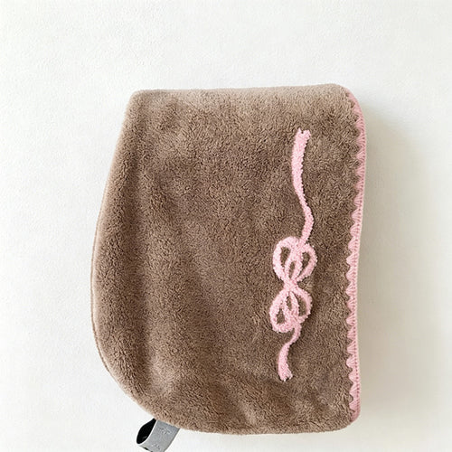 CouldNook Bow Embroidered Hair Drying Cap - Soft Quick Dry Towel Wrap