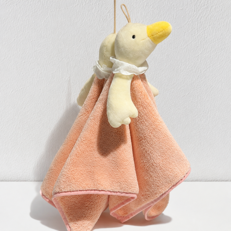 CouldNook Goose Coral Fleece Hanging Hand Towel - Lace Detail