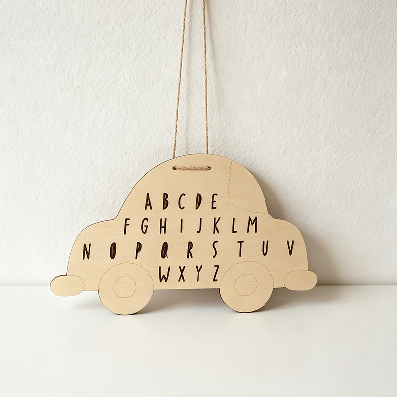CouldNook Wooden Alphabet Wall Hanging - Playful Vehicle Shapes
