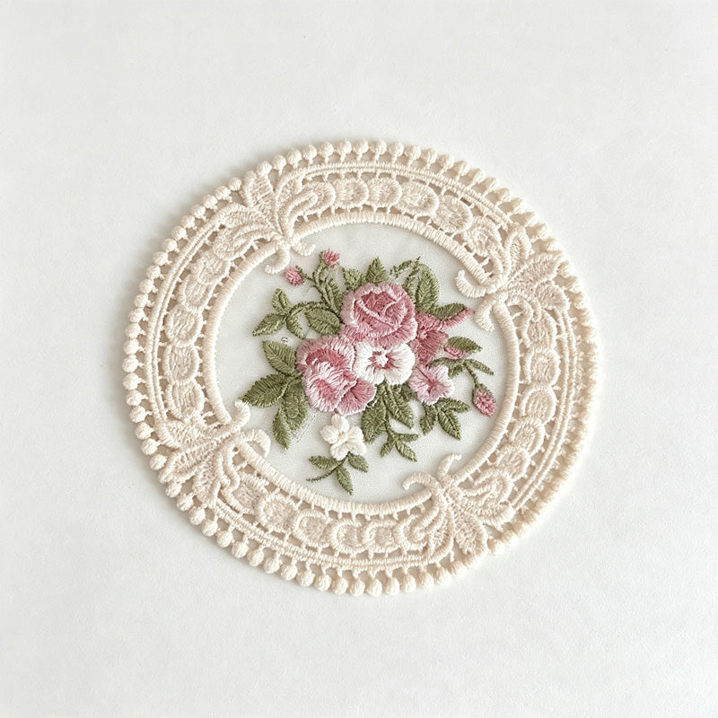CloudNook Floral Lace Coaster‑Vintage Round Table Placemat