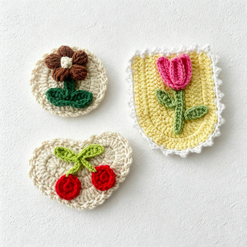 CouldNook Yarn Floral Applique Patch - Three Raised Motif Designs