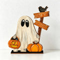 CouldNook Halloween Ghost Wooden Tabletop Ornament‑Pumpkin Boo‑Ville Sign Home Decor