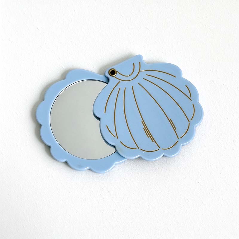 CouldNook Shell Swivel Pocket Mirror - Gold Rib Lines