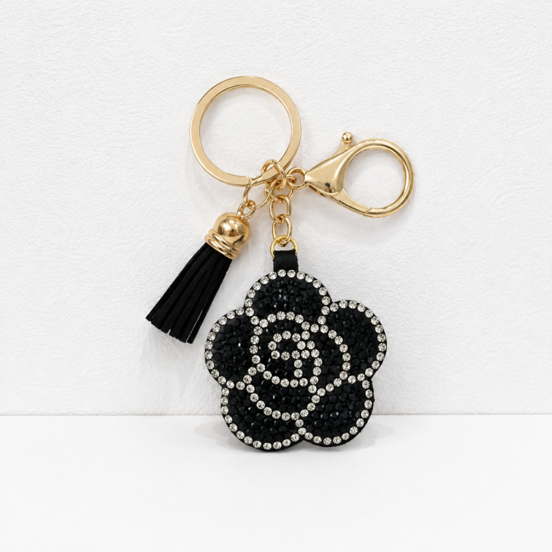 CouldNook Rhinestone Camellia Keychain - Tassel Flower Charm