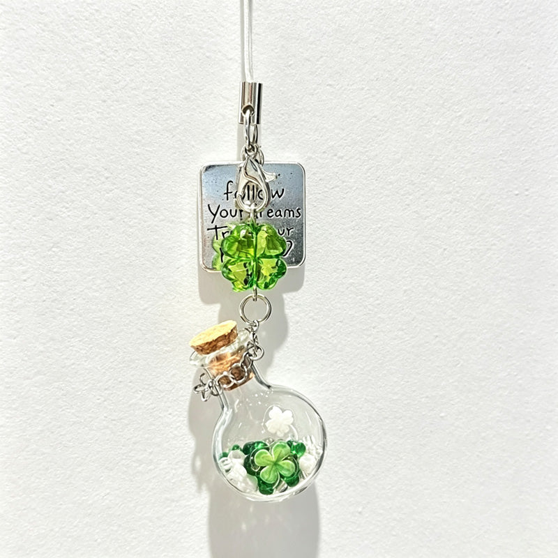 CloudNook Phone Charm Strap-Lucky Clover Bottle Pendant Design