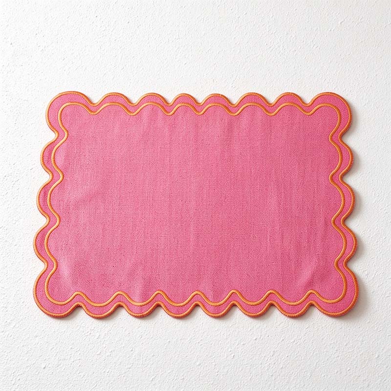 CouldNook Embroidered Placemat - Wavy Outline and Contrasting Stitched Border