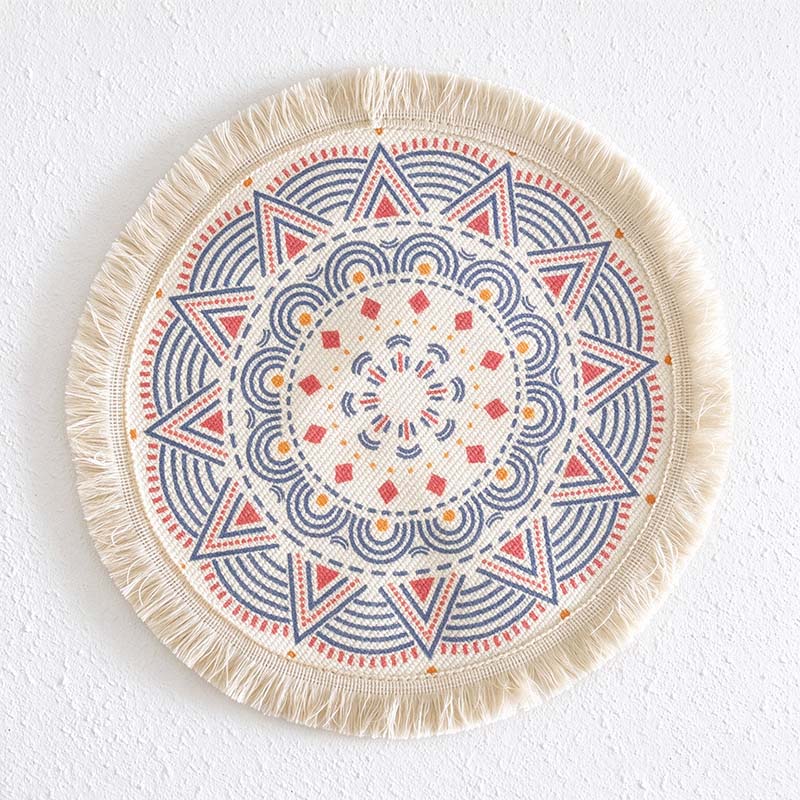 CouldNook Mandala Fringed Table Mat - Round Print