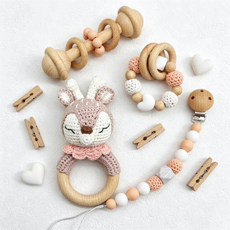 CouldNook Baby Teething Rattle Set - Rabbit Ring Pieces