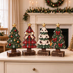 Four-Piece Wooden Christmas Tree Tabletop Decoration Set