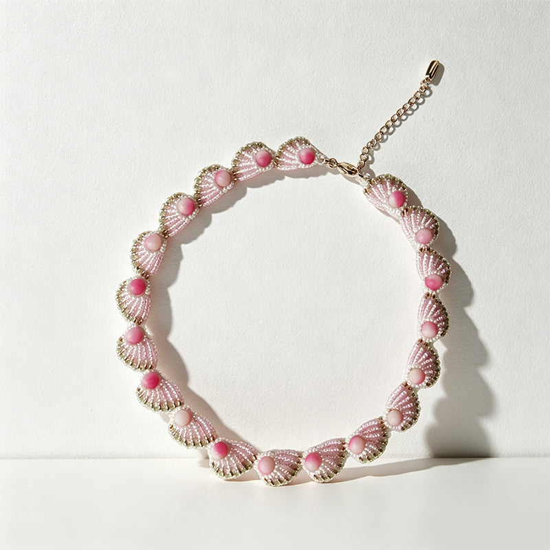 CouldNook Pink Seashell Beaded Choker - Sage Green Gift Case