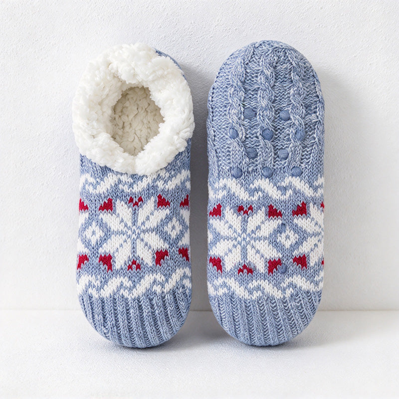 CouldNook Snowflake Slipper Socks - Patterned Knit And Fleece-Look Lining