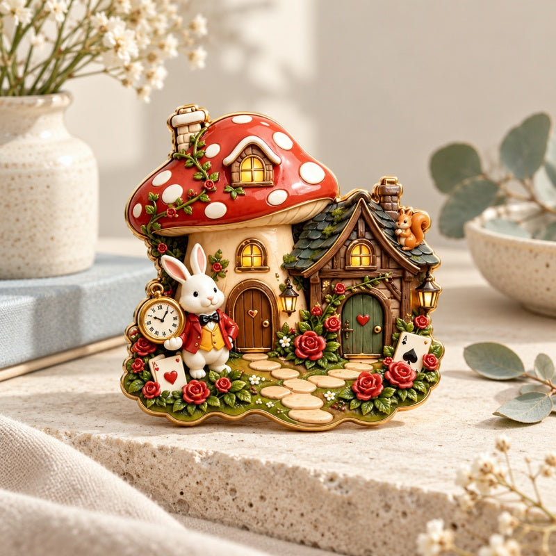 CouldNook Mushroom Cottage Magnet - Rabbit Garden Scene Accent