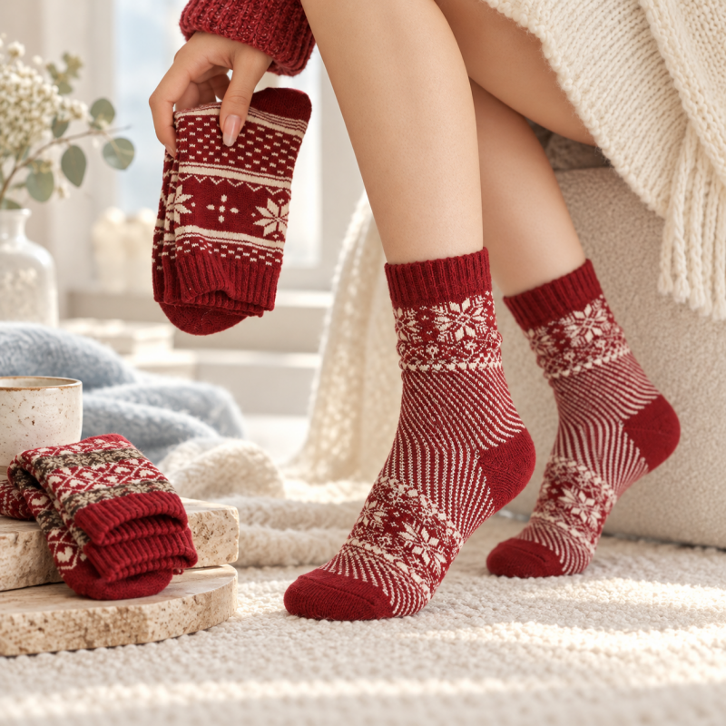 CouldNook Christmas Fair Isle Socks - Red Patterned Knits