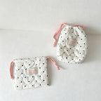 CloudNook Heart Quilted Drawstring Pouch‑Cosmetic Storage Bag