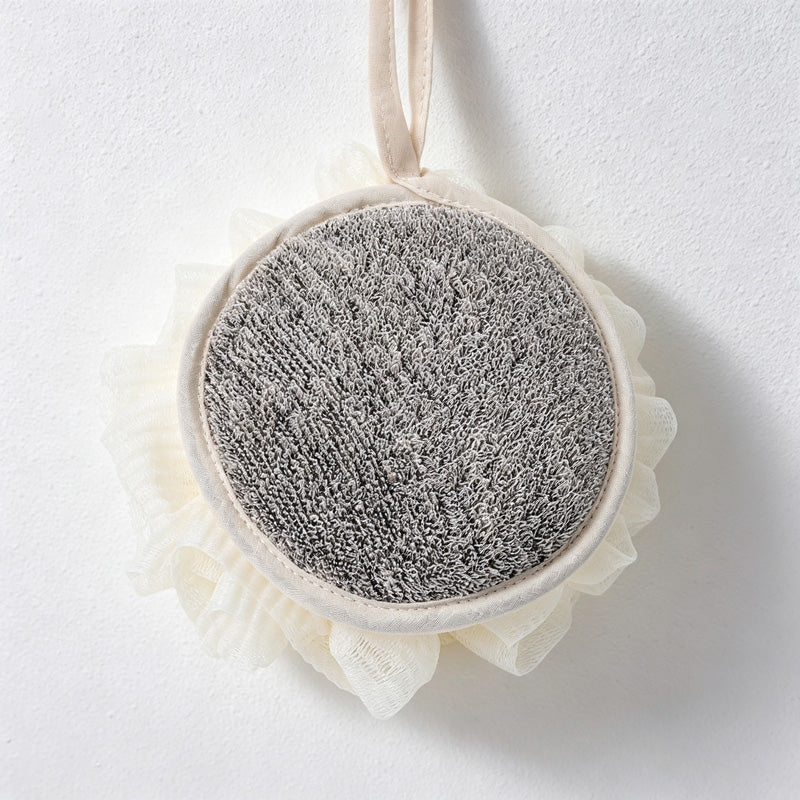 CouldNook 2-in-1 Double-Sided Cotton Linen Bath Shower Puff - Rich Foam Body Scrubber