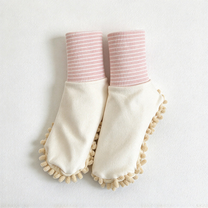 CouldNook Floor Cleaning Socks - Tufted Soles And Striped Ribbed Cuffs