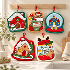 Printed Christmas Hand Towels with Shaped Holiday Scenes