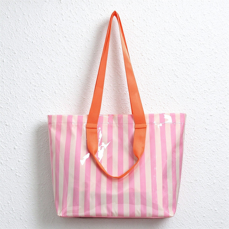 Glossy Striped Shoulder Tote
