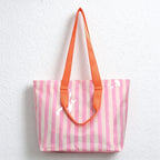 Glossy Striped Shoulder Tote