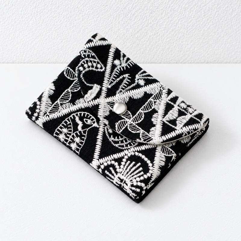 CouldNook Embroidered Card Pouch - Curved Flap And Snap Closure
