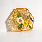 CouldNook Hexagonal Floral Coaster - Clear Body and Pressed Flower Arrangement
